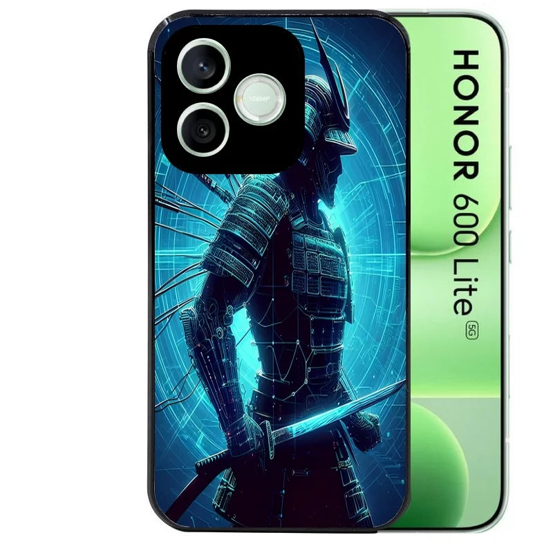 Coque noire pour Honor 600 LITE avec motif samourai bleu protection antichoc personnalisée