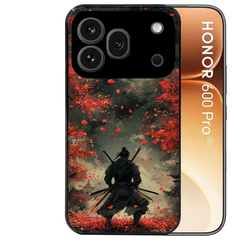 Coque noire taperso pour Honor 600 et 600 PRO avec motif samourai et katana protection antichoc personnalisée