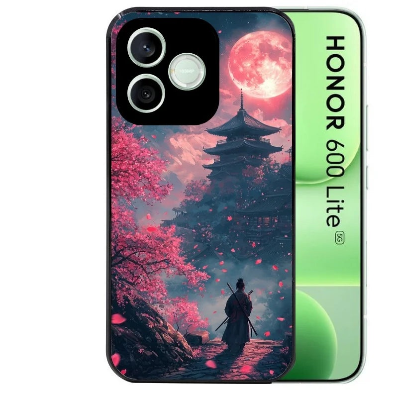 Coque noire pour Honor 600 LITE avec motif samourai cerisier protection antichoc personnalisée
