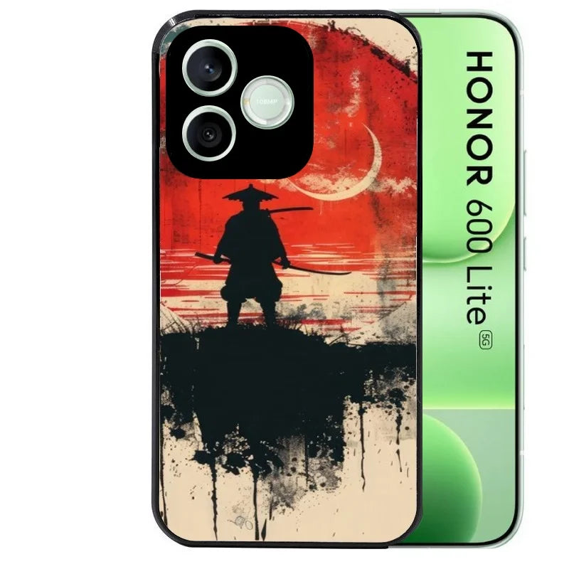Coque noire pour Honor 600 LITE avec motif samourai rouge protection antichoc personnalisée