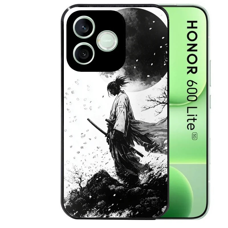 Coque noire pour Honor 600 LITE avec motif samourai et lune protection antichoc personnalisée