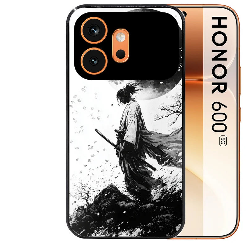 Coque noire taperso pour Honor 600 et 600 PRO avec motif samourai et lune protection antichoc personnalisée