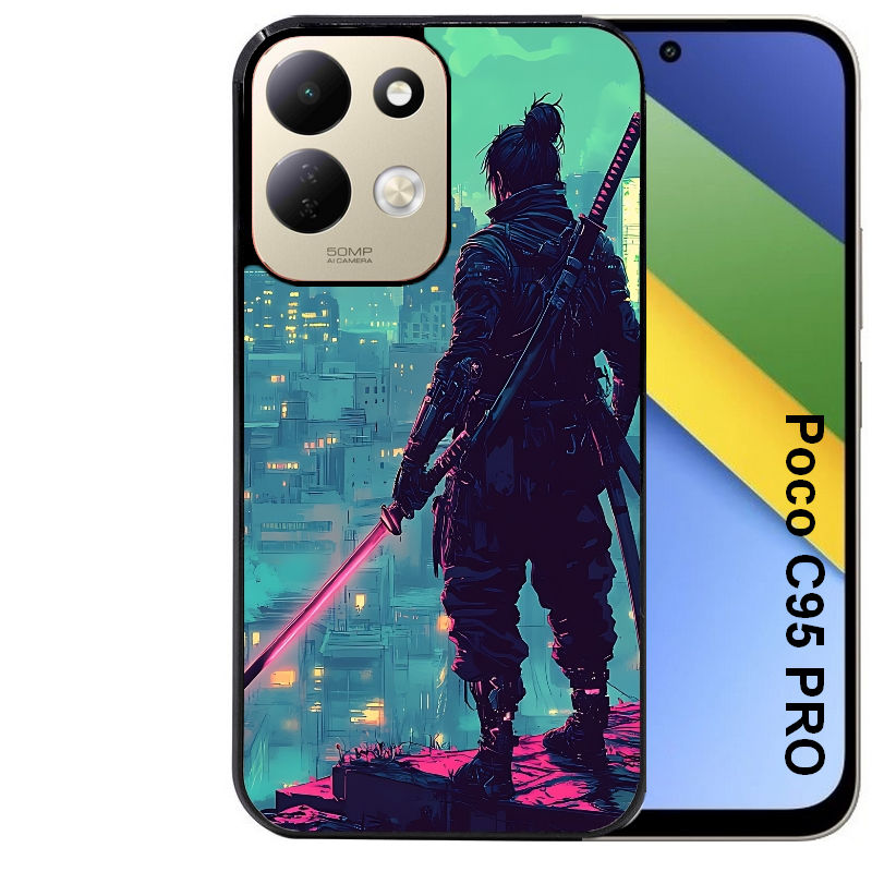 Coque pour POCO C95 PRO samourai cerisier
