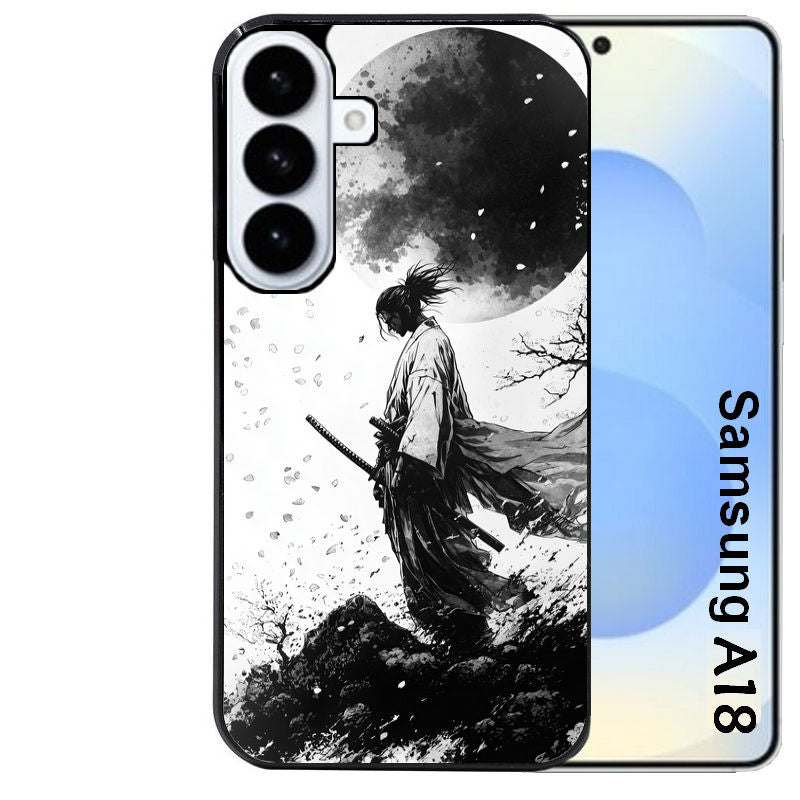 Coque pour Galaxy A08 A18 A28 A38 A58 samourai et lune