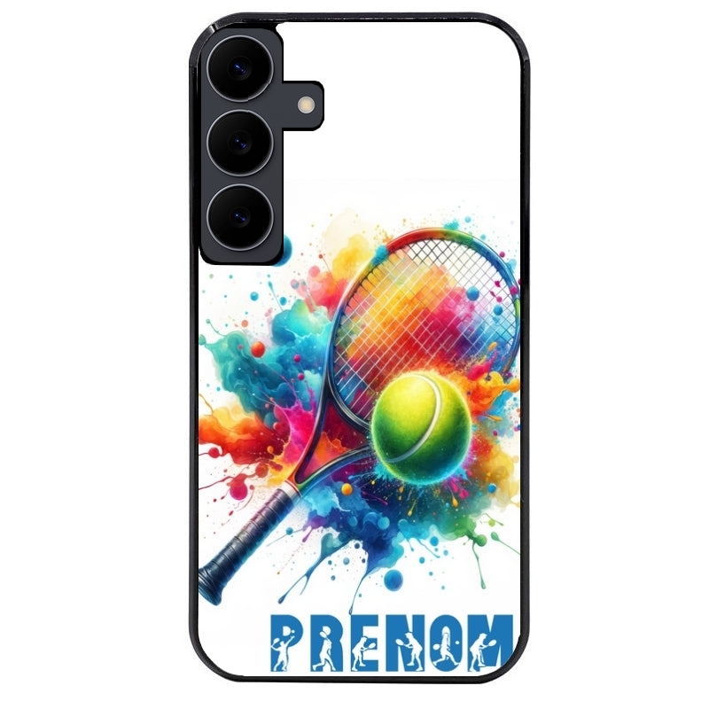 Coque noire taperso pour galaxy A06 A16 A26 A36 A56 avec motif tennis raquette personnalisee protection antichoc personnalisée