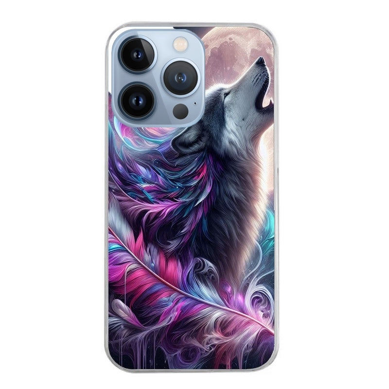 Coque taperso pour Iphone 11 et PRO PRO MAX avec motif loup et plume protection antichoc personnalisée