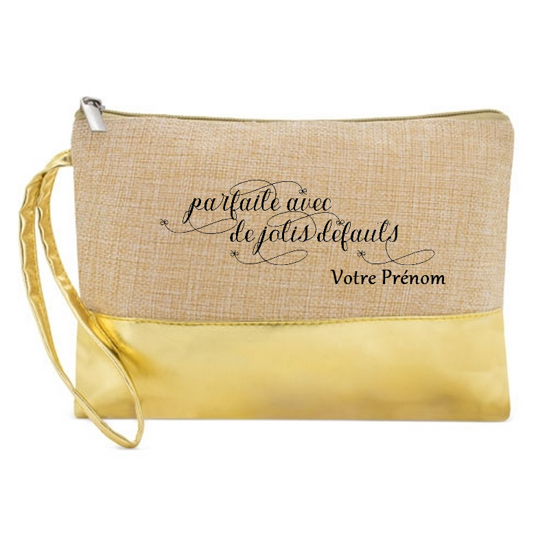 Pochette personnalisée parfaite et defauts en jute et doré en jute et doré