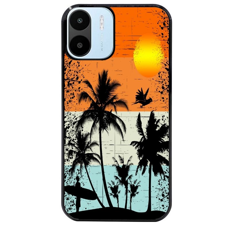 Coque noire taperso pour Redmi A1 et A2 avec motif hawai sun protection antichoc personnalisée