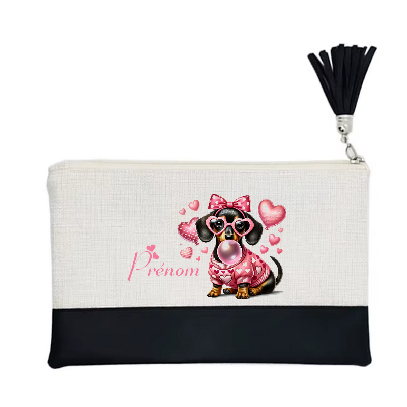 Pochette personnalisée motif chien bubble en toile et simili cuir personnalisée