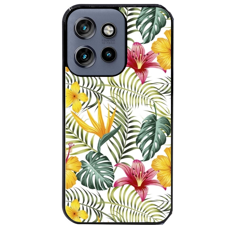 Coque noire taperso pour Moto Edge 60 et Neo Fusion Pro avec motif jungle et fleur hibiscus protection antichoc personnalisée
