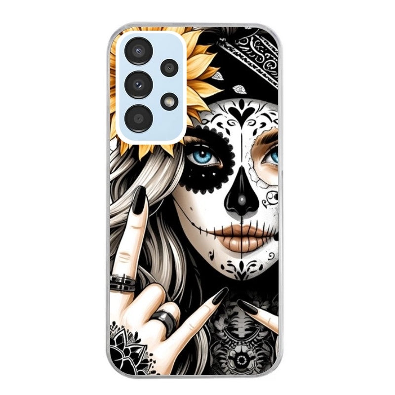 Coque taperso pour Galaxy A13 4G et 5G A23 A53 avec motif tete de mort tatoo protection antichoc personnalisée