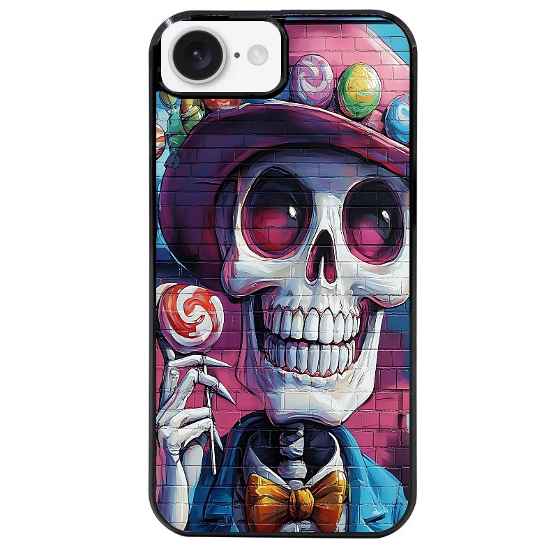 Coque noire taperso pour Iphone 16 16E PLUS MAX PRO avec motif tete de mort tag protection antichoc personnalisée