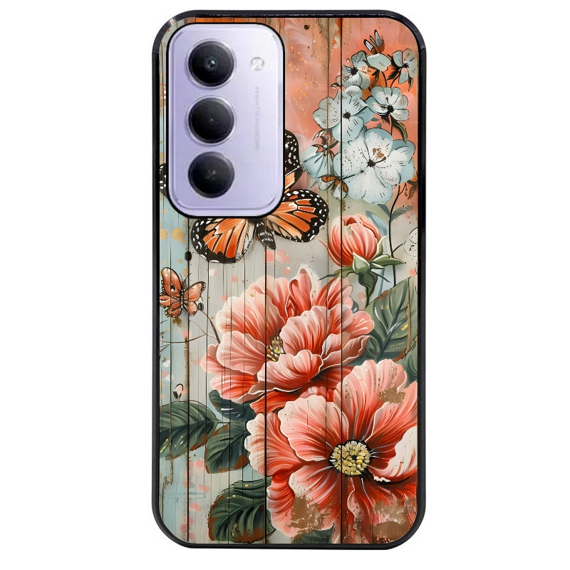 Coque noire taperso pour Redmi 15 4G et 5G avec motif bois et papillon 3 protection antichoc personnalisée