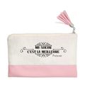 Pochette personnalisée motif soeur la meilleure en toile et simili cuir personnalisée