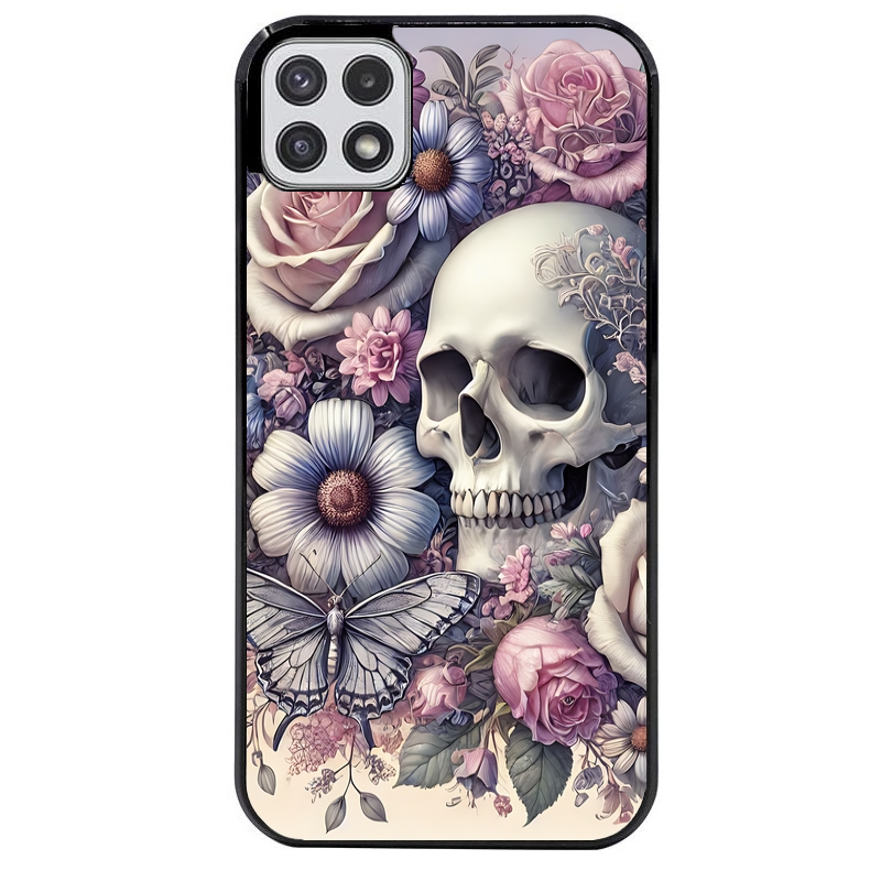 Coque noire taperso pour galaxy A22 A32 A52 A52S 4G 5G  avec motif tete de mort pastel protection antichoc personnalisée