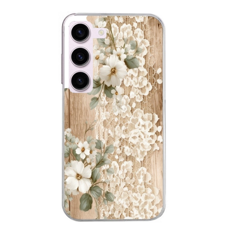 Coque taperso pour Galaxy A13 4G et 5G A23 A53 avec motif bois et dentelle 1 protection antichoc personnalisée
