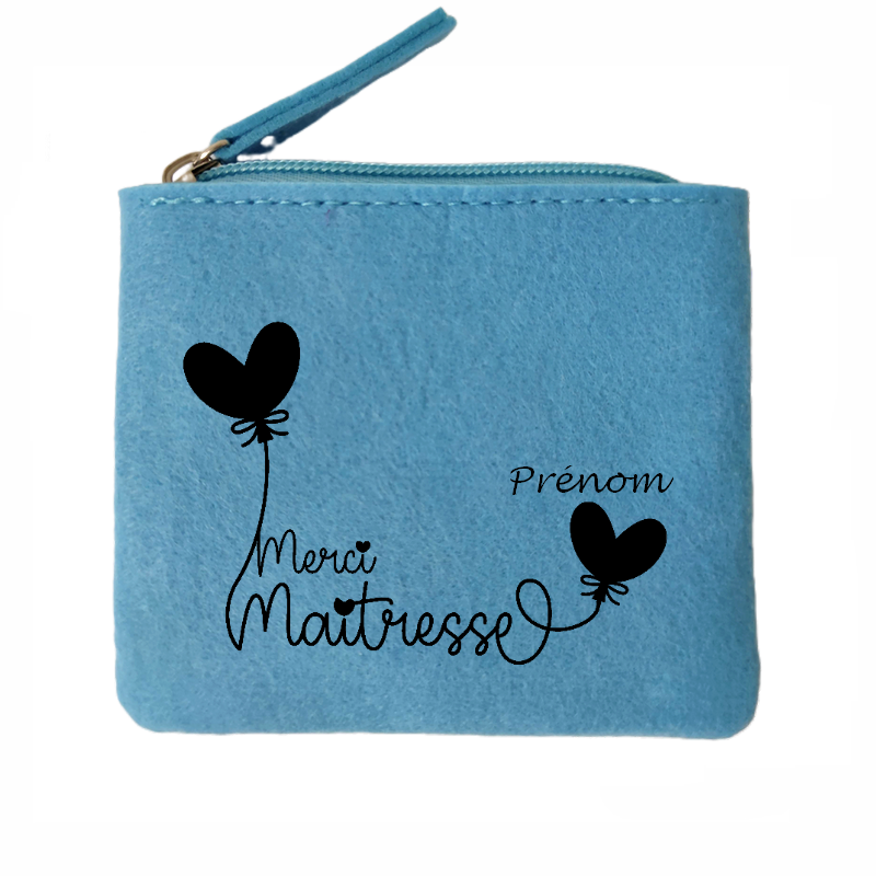 Porte monnaie personnalisé merci maitresse en feutrine en feutrine