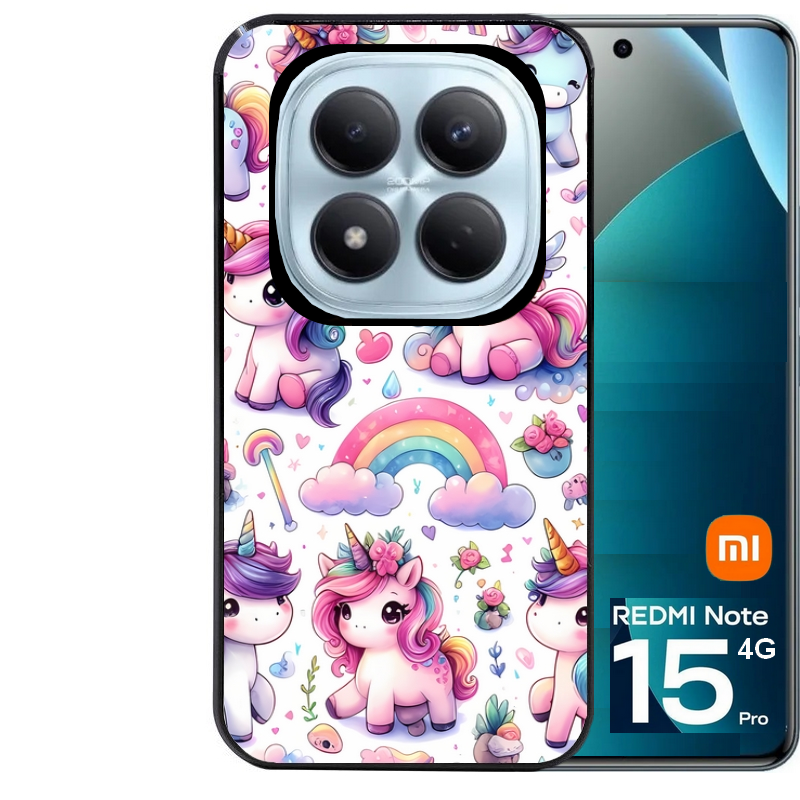 Coque noire taperso pour Redmi Note 15 et PRO PLUS 4G 5G avec motif licorne arc en ciel protection antichoc personnalisée