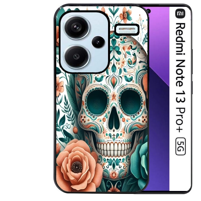Coque noire taperso pour Redmi Note 13 PRO PLUS 5G avec motif mort mexicaine turquoise protection antichoc personnalisée