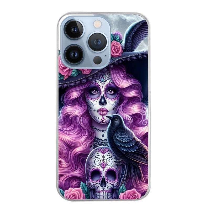 Coque taperso pour Iphone 12 et PRO MINI PRO MAX avec motif tete de mort calavera et corbeau protection antichoc personnalisée