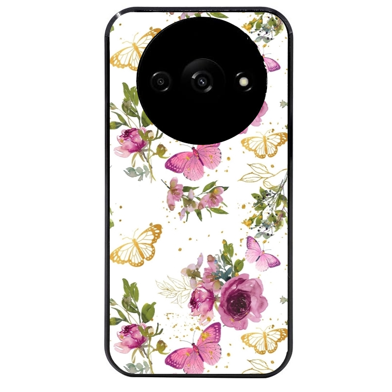 Coque noire taperso pour Redmi A3 avec motif fleur et papillon protection antichoc personnalisée