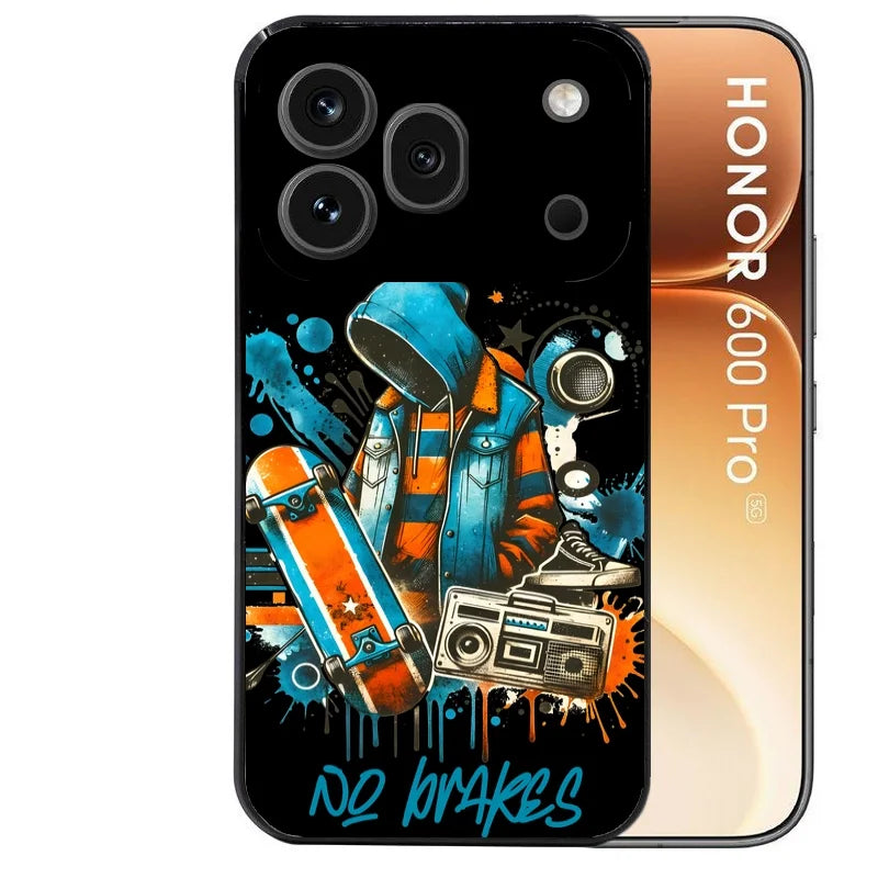 Coque noire taperso pour Honor 600 et 600 PRO avec motif skate board protection antichoc personnalisée