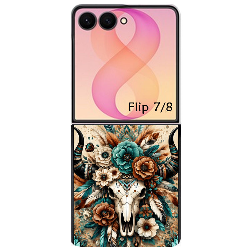 Coque pour Z FLIP 6 7 8 skull bull plumes