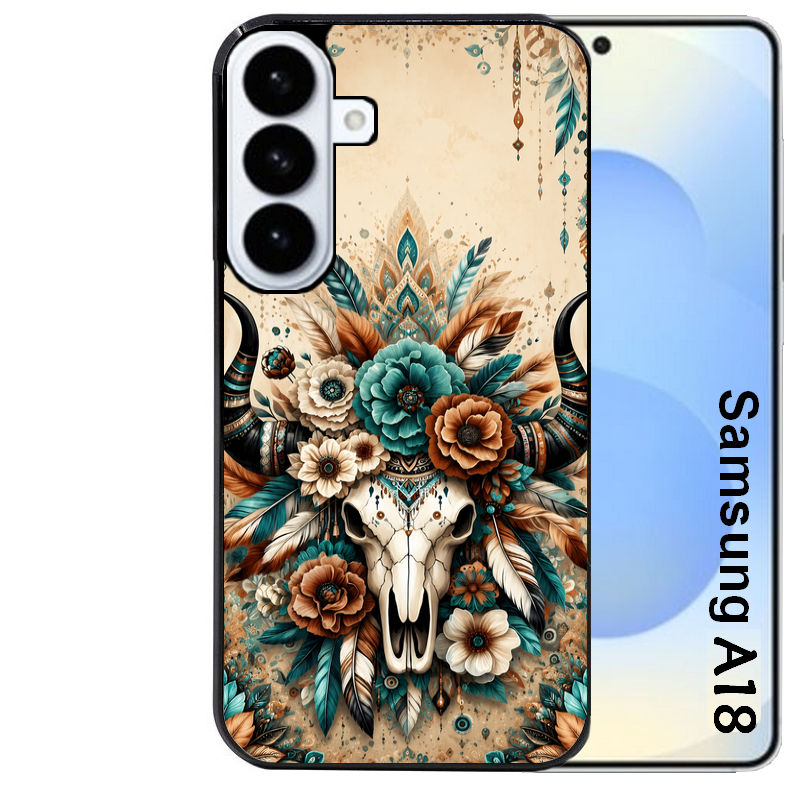 Coque pour Galaxy A08 A18 A28 A38 A58 skull bull plumes