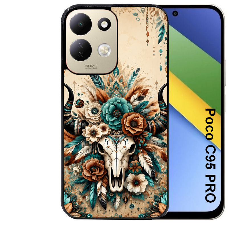 Coque pour POCO C95 PRO skull bull plumes