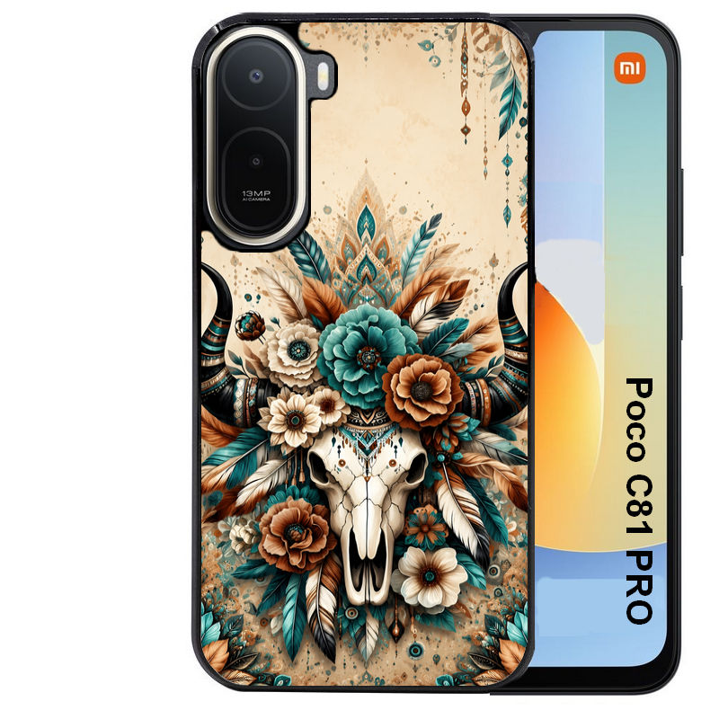Coque pour POCO C81 PRO skull bull plumes