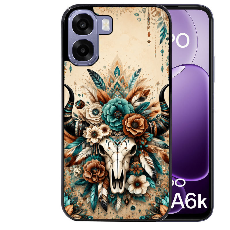 Coque pour Oppo A6 A6 A6K skull bull plumes