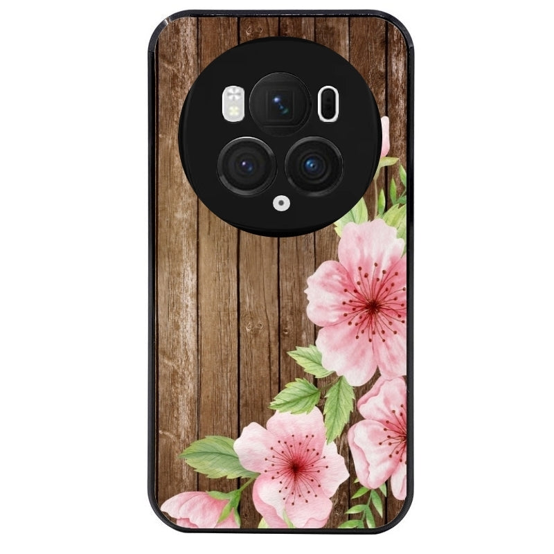 Coque noire taperso pour Magic 5 6 LITE et PRO avec motif bois avec fleur rose protection antichoc personnalisée