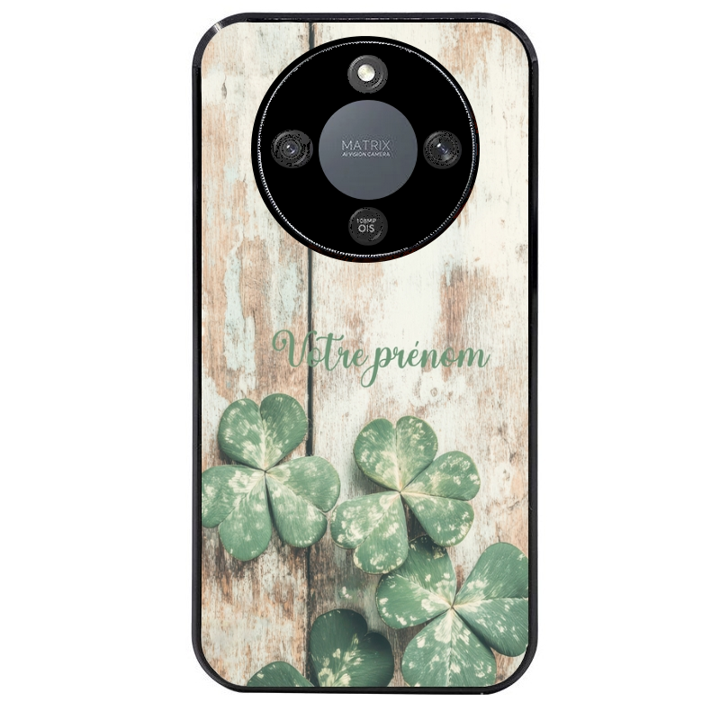 Coque noire taperso pour Magic 5 6 LITE et PRO avec motif bois et trefle personnalisee protection antichoc personnalisée