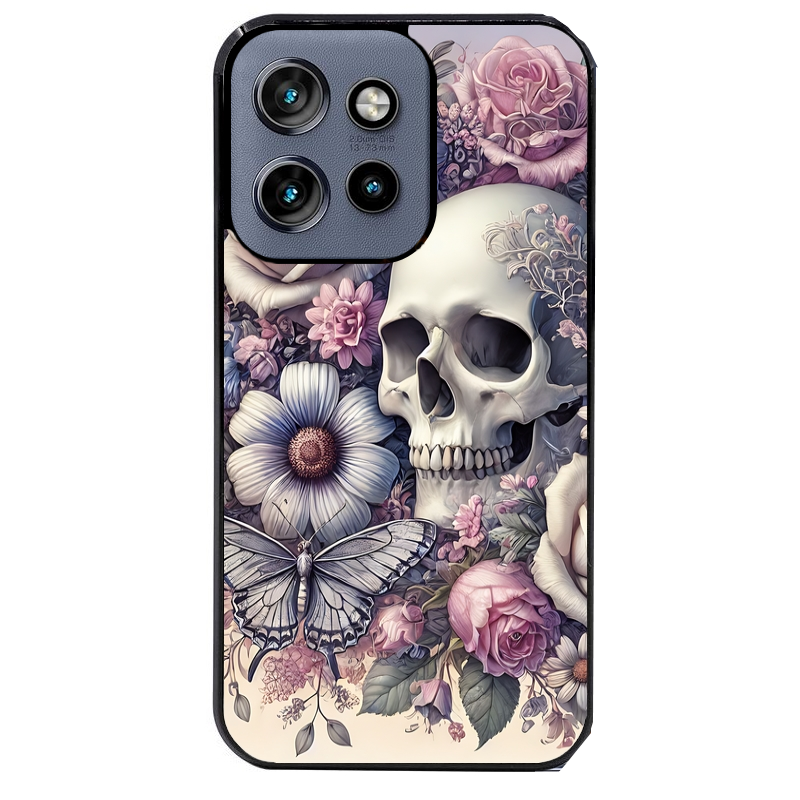 Coque noire taperso pour Moto Edge 60 et Neo Fusion Pro avec motif tete de mort pastel protection antichoc personnalisée