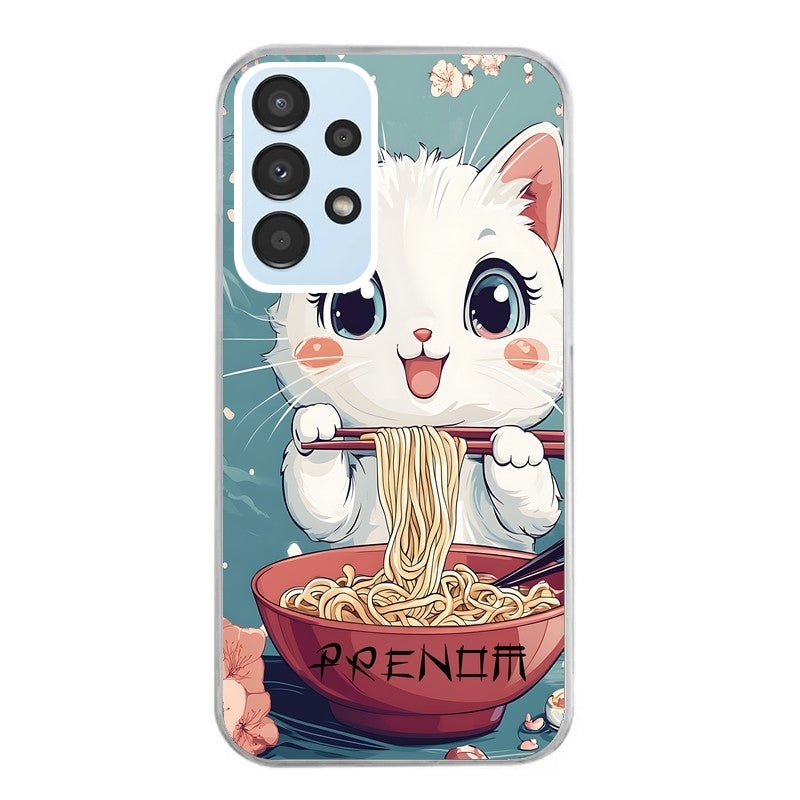Coque taperso pour Galaxy A13 4G et 5G A23 A53 avec motif chat ramen cerisier protection antichoc personnalisée
