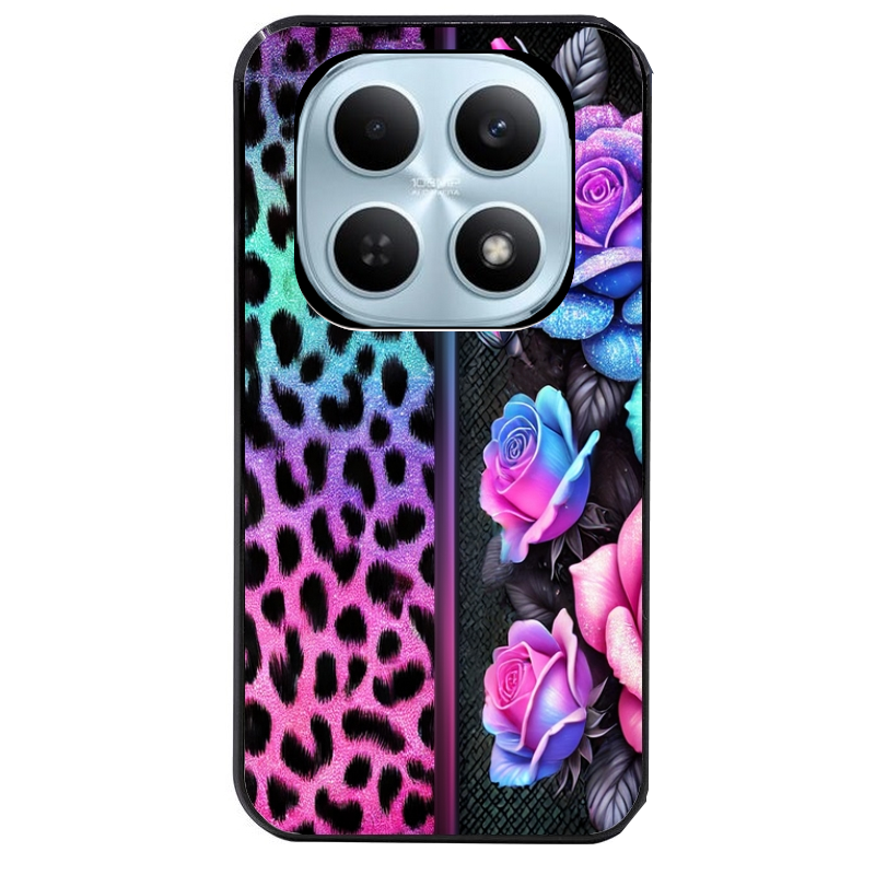 Coque noire taperso pour POCO M8 5G et PRO 5G avec motif leopard et fleur protection antichoc personnalisée