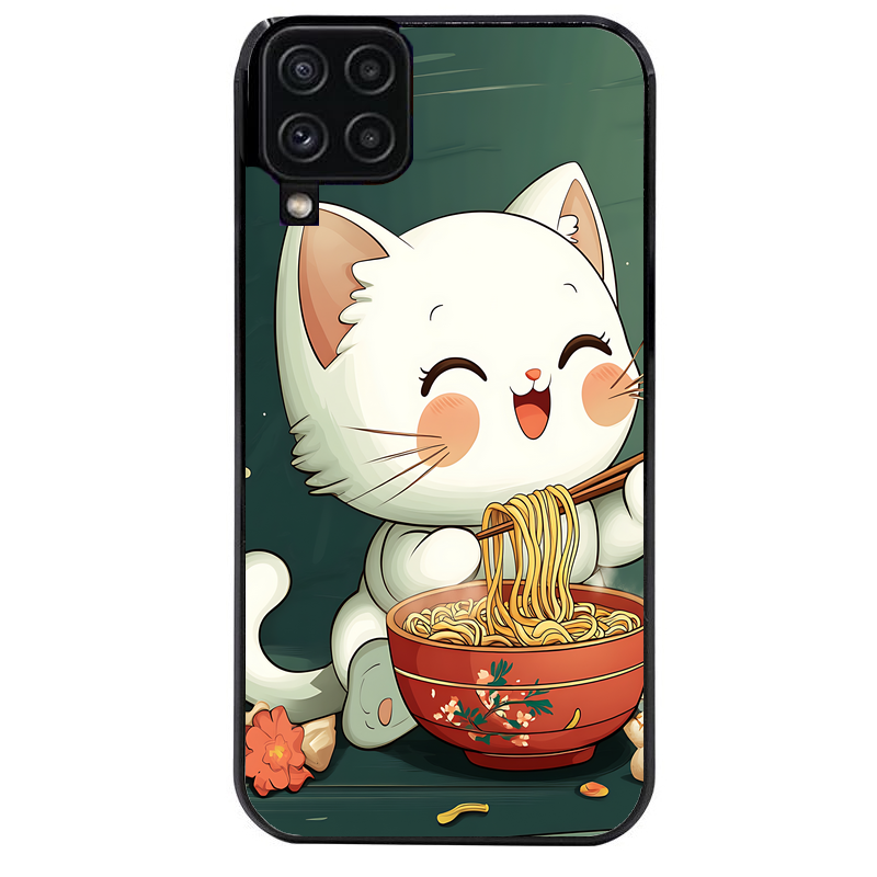 Coque noire taperso pour galaxy A22 A32 A52 A52S 4G 5G  avec motif chat ramen nuage protection antichoc personnalisée