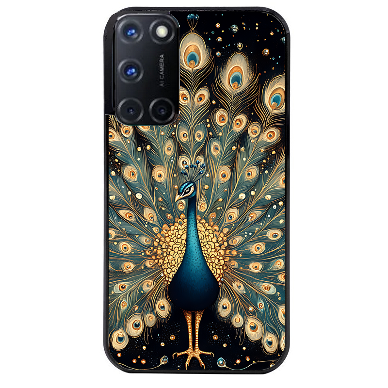 Coque noire taperso pour OPPO A72 4G avec motif paon mandala protection antichoc personnalisée