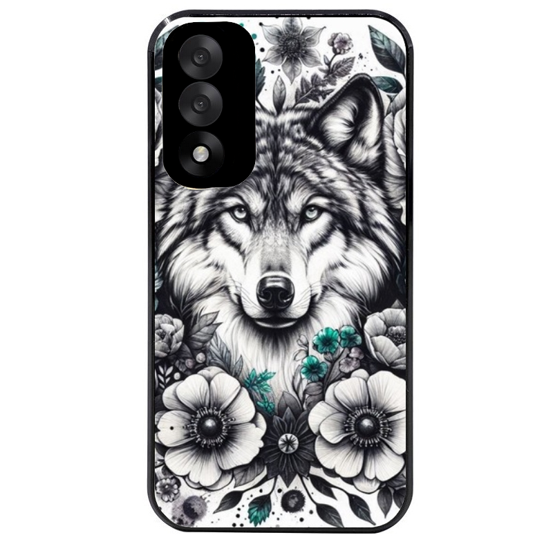 Coque noire taperso pour OnePlus Nord 5 avec motif loup et fleur protection antichoc personnalisée