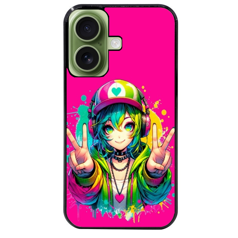Coque noire taperso pour Iphone 16 16E PLUS MAX PRO avec motif anime manga et tag protection antichoc personnalisée