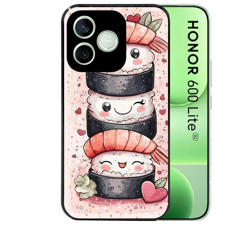 Coque noire pour Honor 600 LITE avec motif sushi kawai anime protection antichoc personnalisée