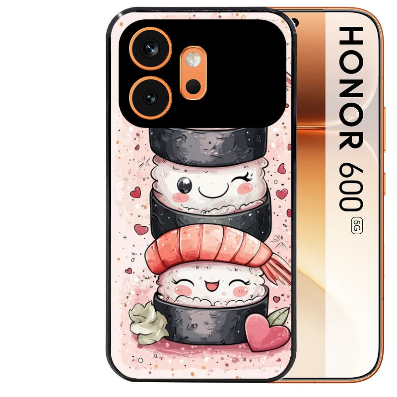 Coque noire taperso pour Honor 600 et 600 PRO avec motif sushi kawai anime protection antichoc personnalisée