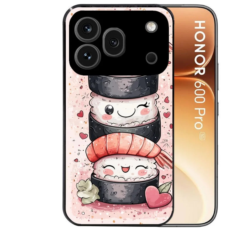Coque noire taperso pour Honor 600 et 600 PRO avec motif sushi kawai anime protection antichoc personnalisée