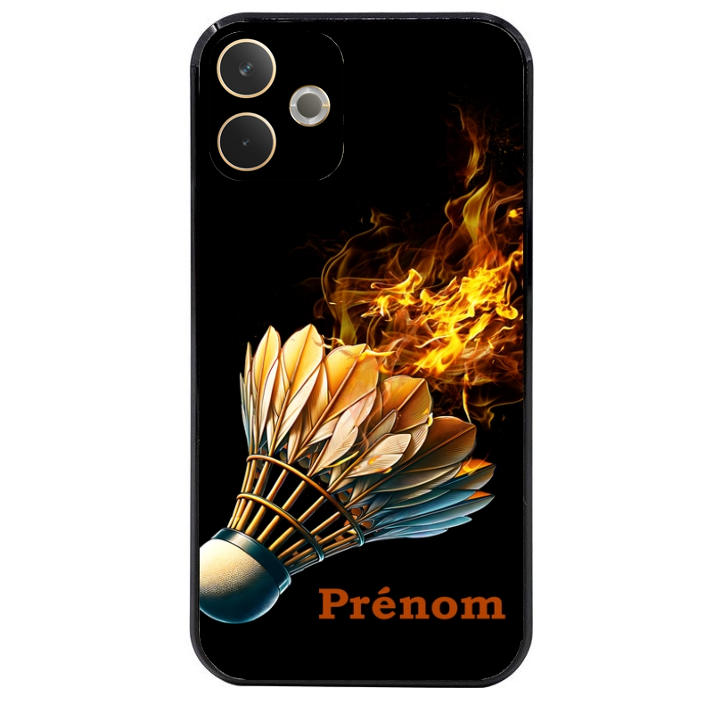 Coque noire taperso pour OPPO A5 PRO 4G et 5G avec motif badminton flamme personnalise protection antichoc personnalisée