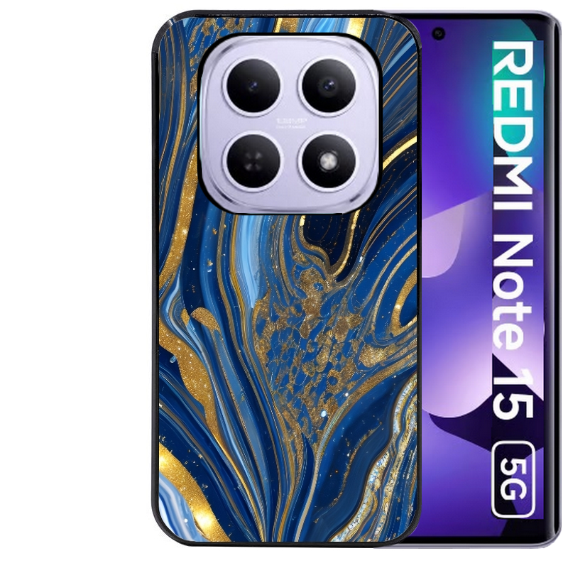 Coque noire taperso pour Redmi Note 15 et PRO PLUS 4G 5G avec motif marbre bleu agathe protection antichoc personnalisée