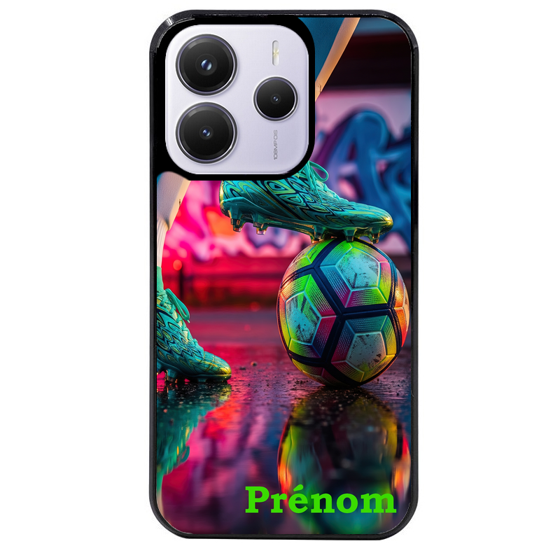 Coque noire taperso pour Redmi Note 14 et PRO PLUS 4G 5G avec motif foot controle personnalisee protection antichoc personnalisée