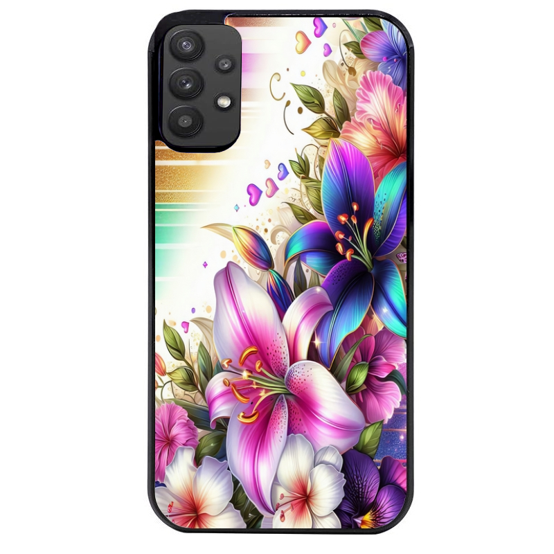 Coque noire taperso pour galaxy A22 A32 A52 A52S 4G 5G  avec motif fleur fluo protection antichoc personnalisée
