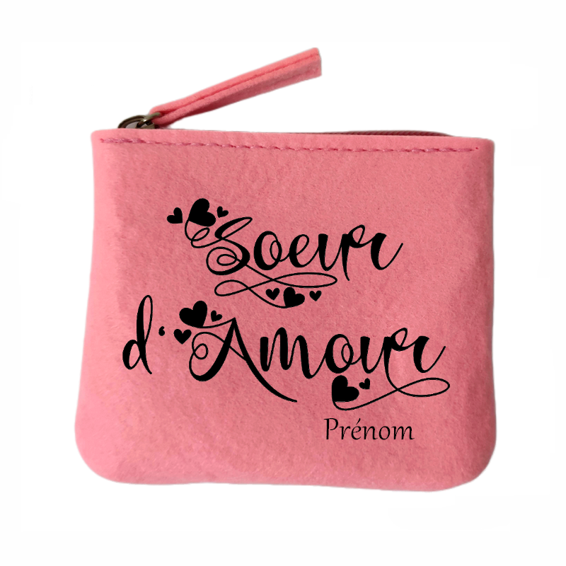 Porte monnaie personnalisé soeur d'amour en feutrine en feutrine