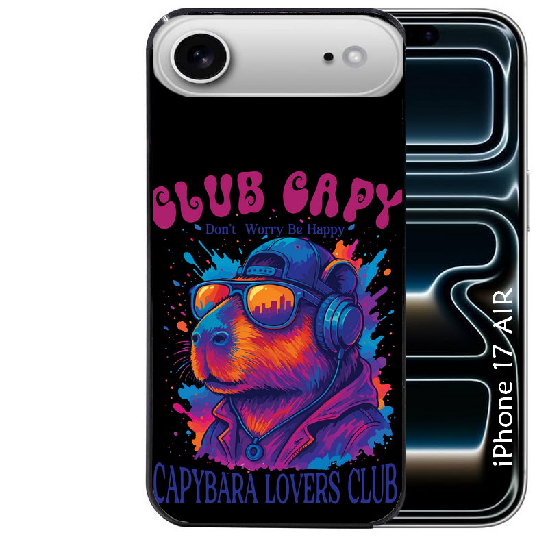 Coque noire taperso pour Iphone 17 17E AIR MAX PRO avec motif capybara club protection antichoc personnalisée