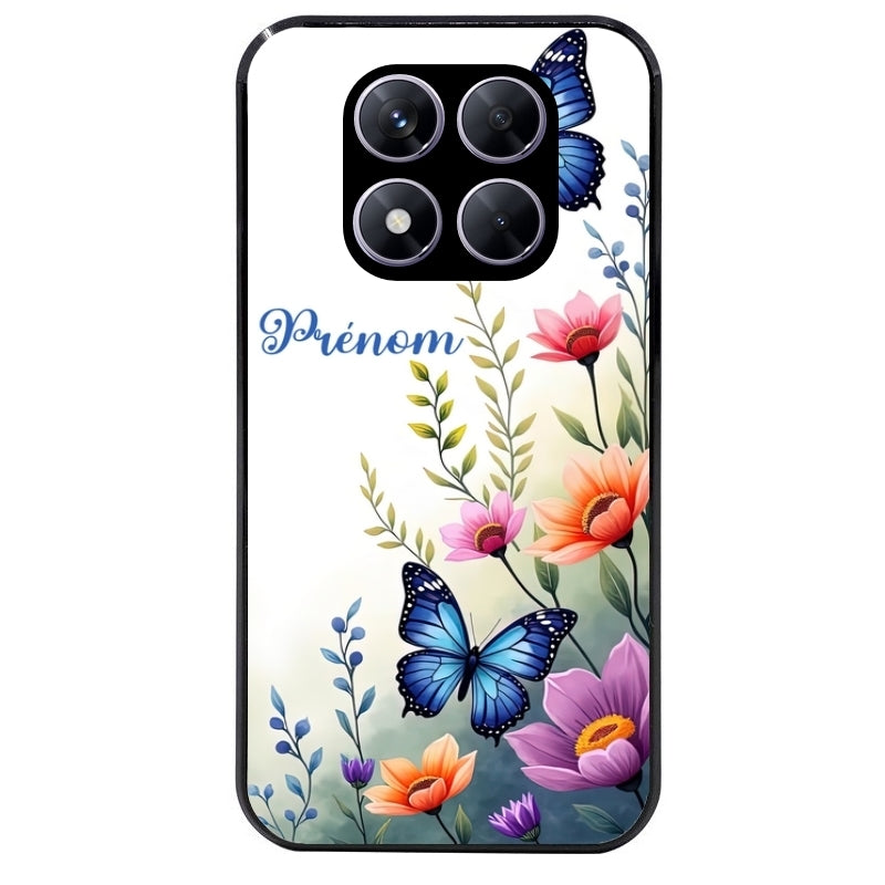 Coque noire taperso pour Redmi Note 14 et PRO PLUS 4G 5G avec motif papillon prenom personnalisee protection antichoc personnalisée